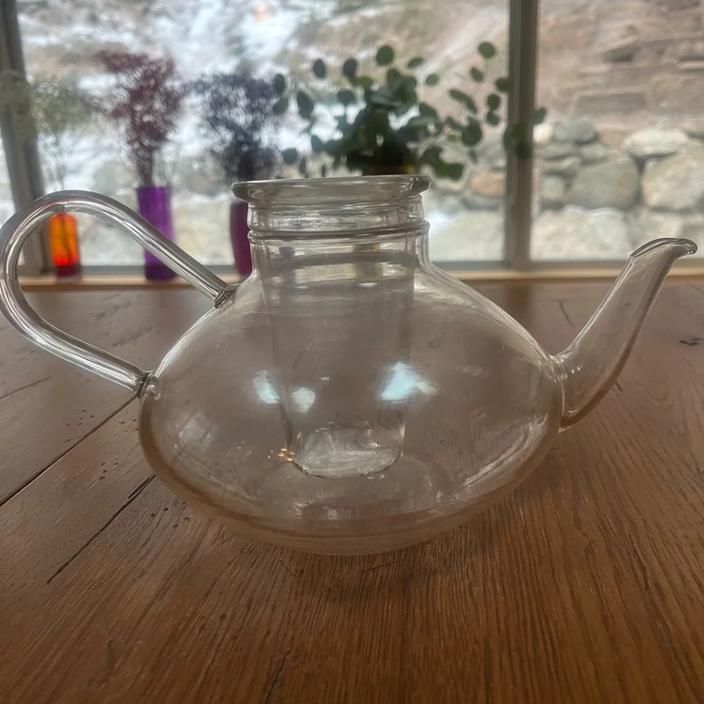 Modern Clear Glass Teapot w Removable Glass Insert |  Borosilicate Tea Pot 32 oz